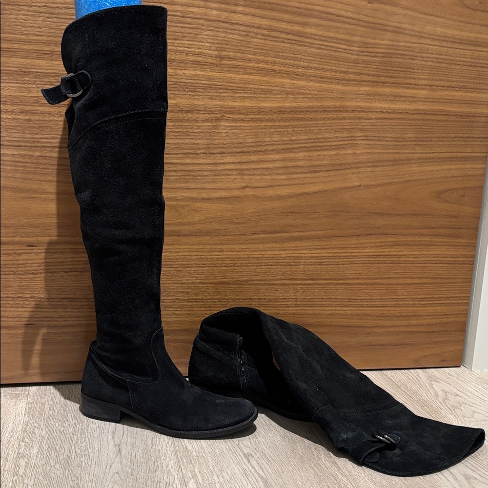 Black Suede Over The Knee Boots Flat 36/36.5